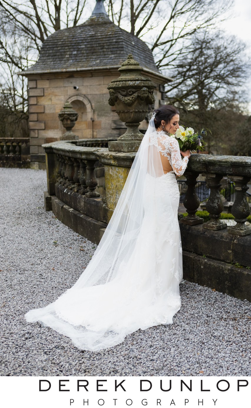 Bride walking gardens Pollok House