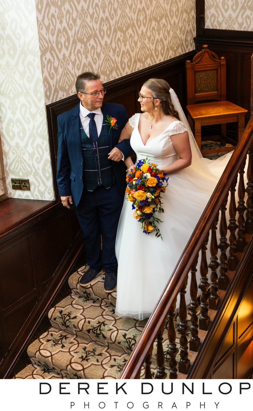 Piersland house hotel - bride and father walking candid
