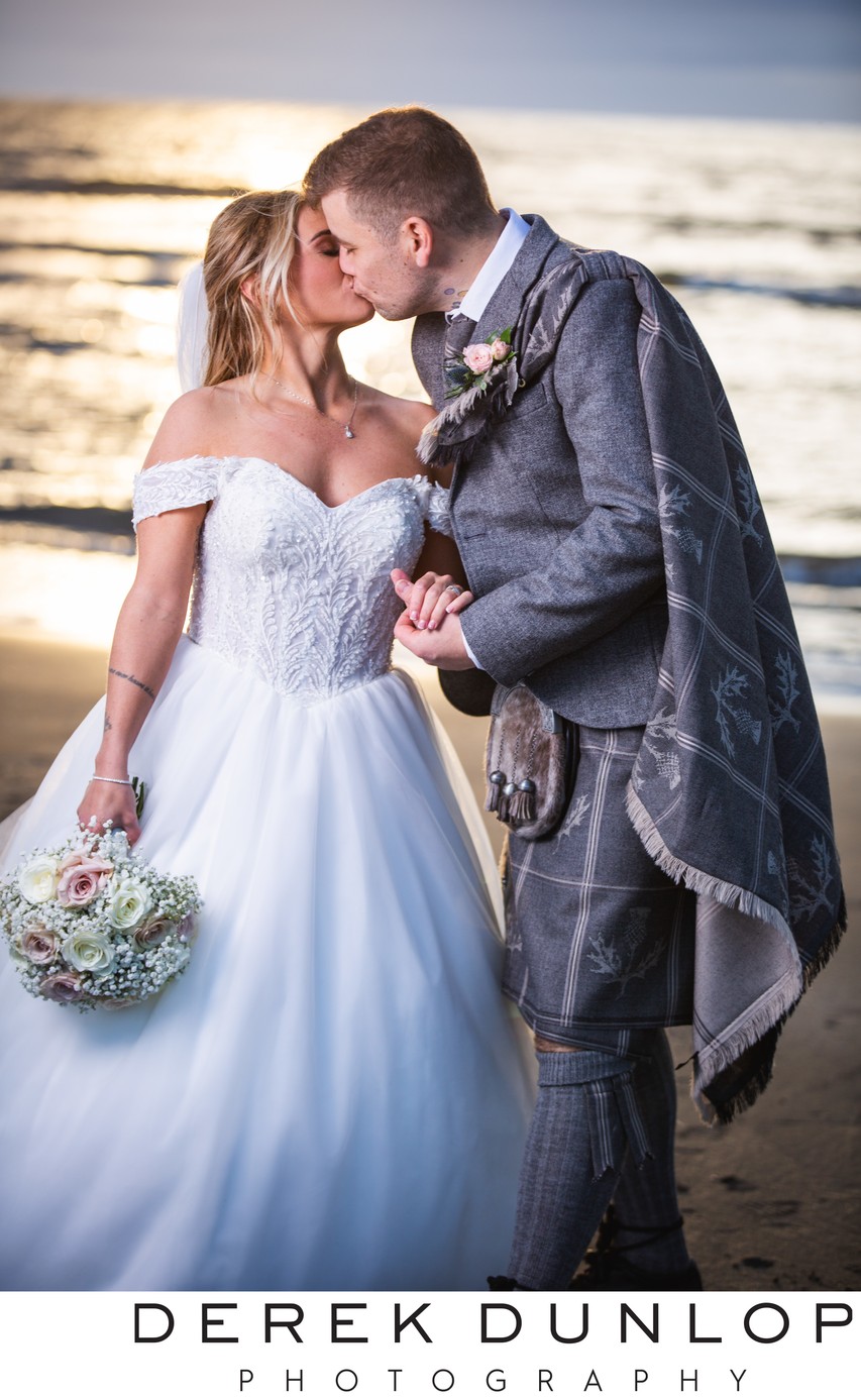Beach kiss wedding portrait Troon Ayrshire