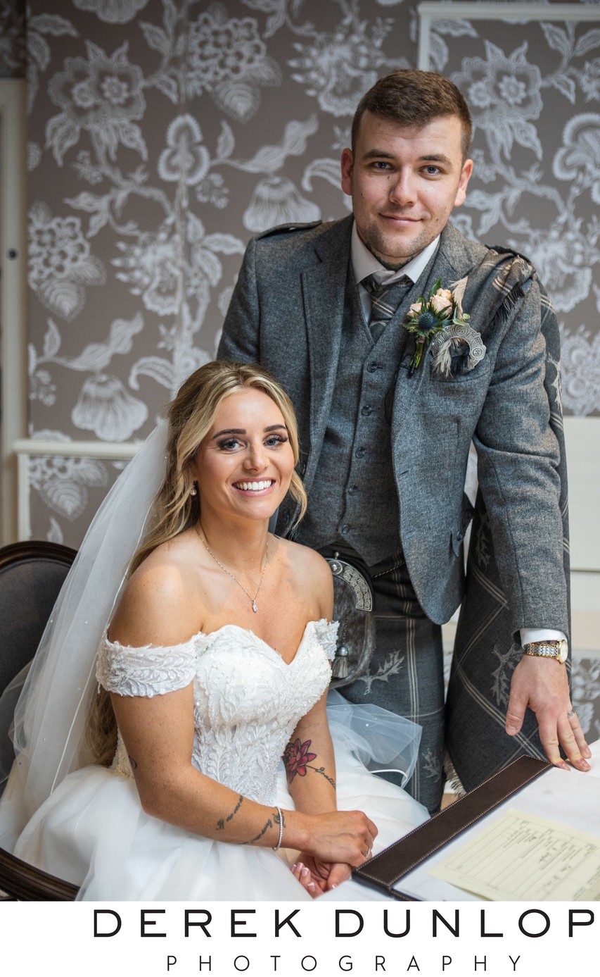 Bride and groom portrait Marine Troon suite
