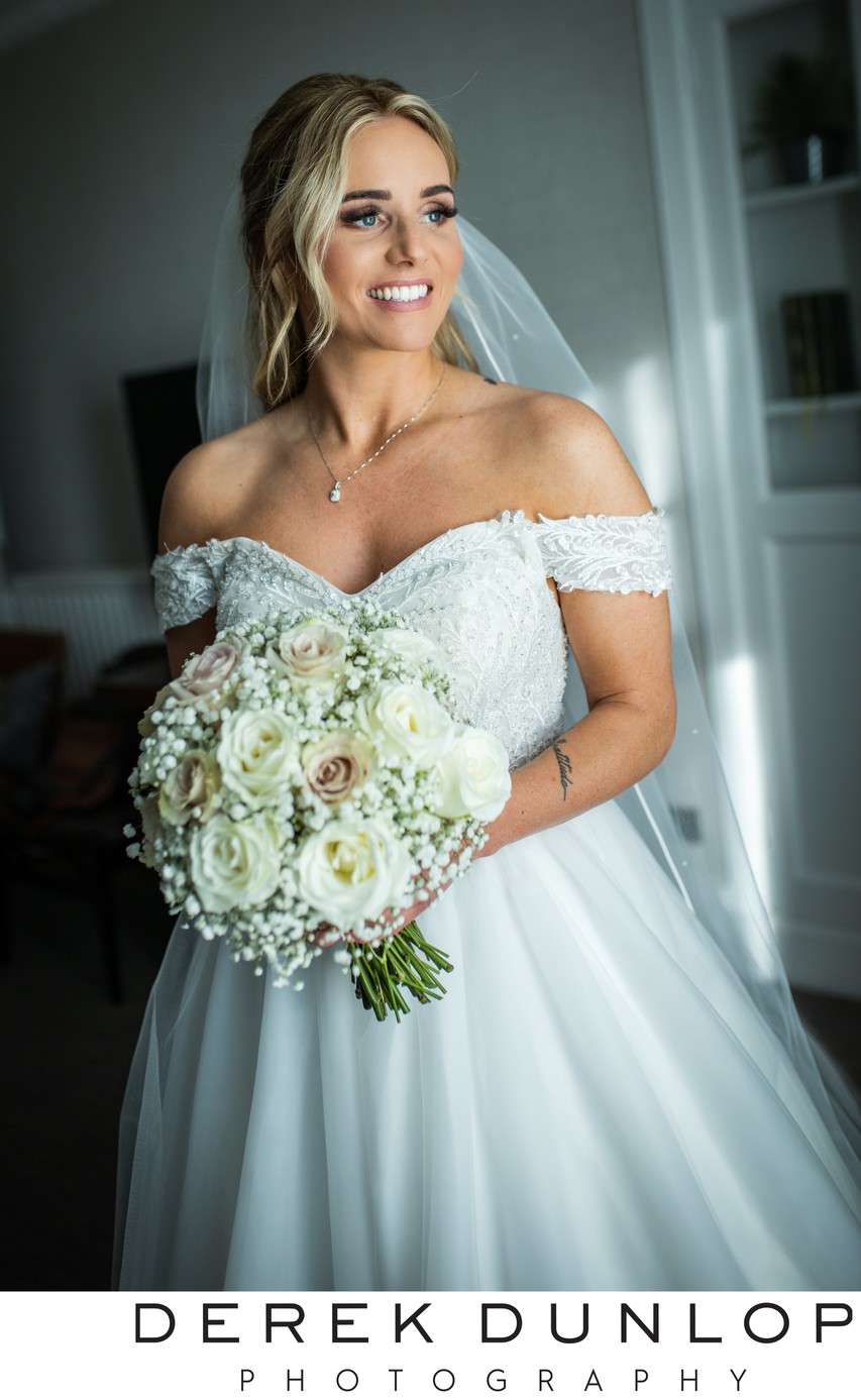 Bride window light portrait Marine Troon