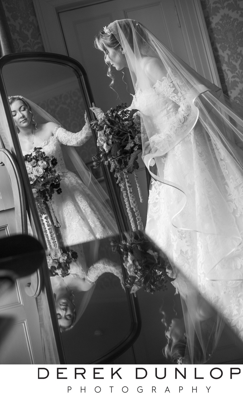 blairquhan-castle-bride-mirror-reflection-lace-dress