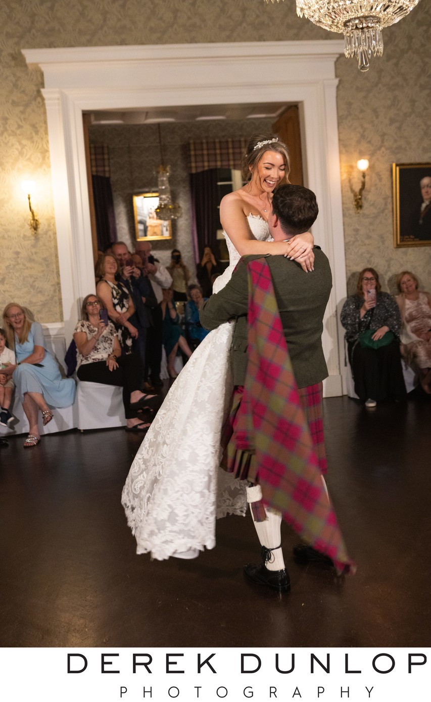 First dance groom lifting bride Blairquhan Castle