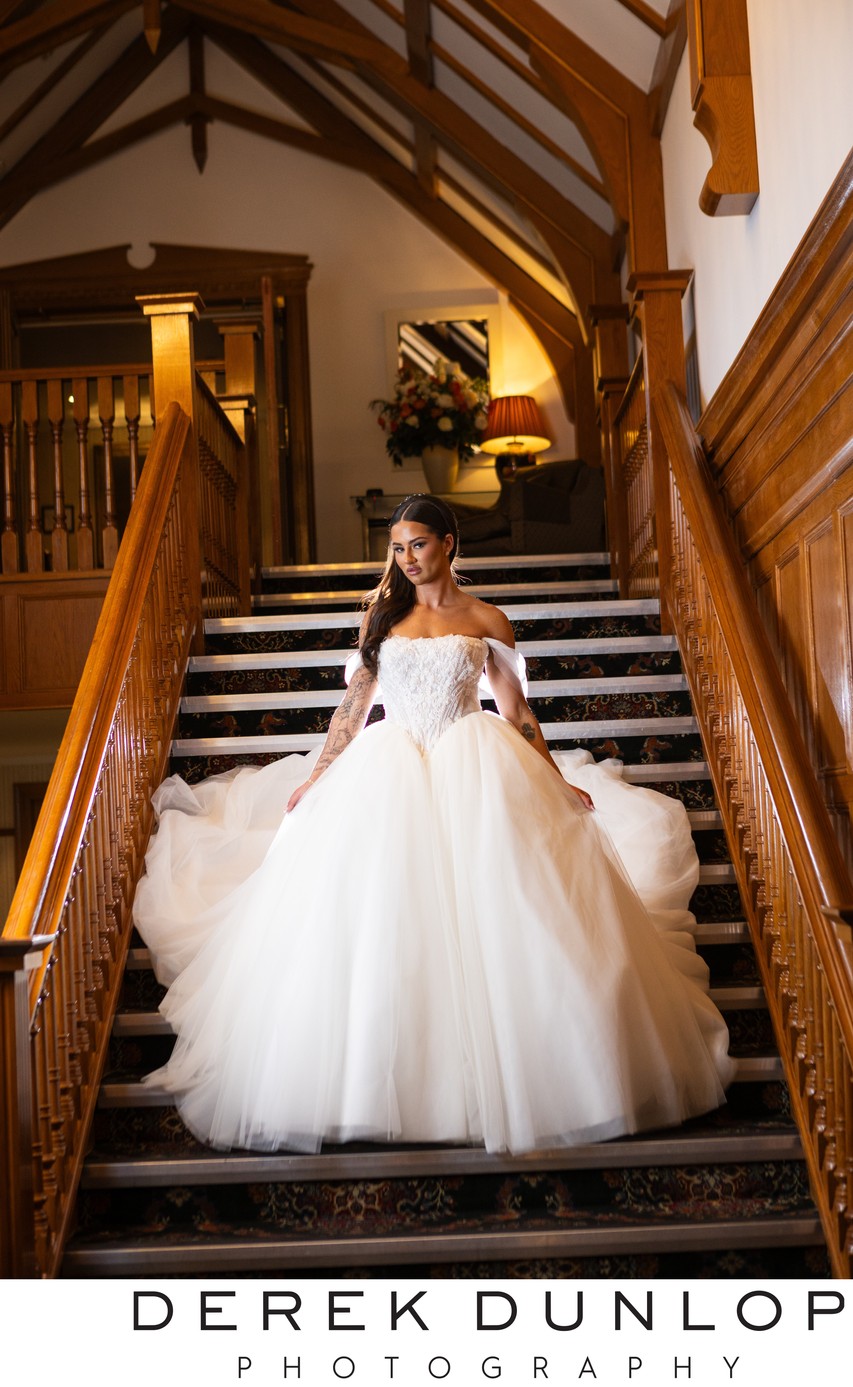 Bride on Staircase Lochgreen House Hotel Troon