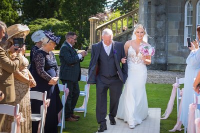 Bride and father outdoor aisle Ross Priory