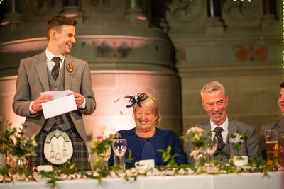 Groom speech parents laughing - Cottiers wedding 