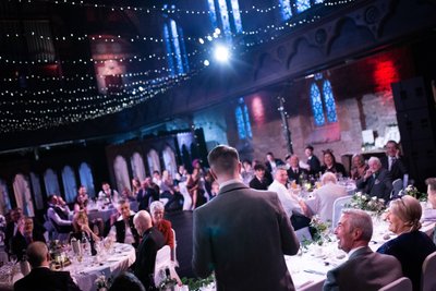 Cottiers Glasgow wedding speech under fairy lights