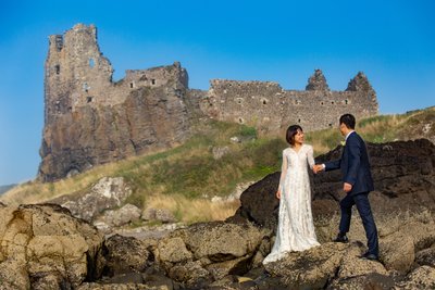 Couple portrait Dunure Castle Ayrshire coastline