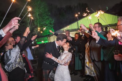 Sparkler kiss Pollok House wedding
