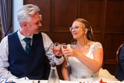 cheers - newly weds - piersland dinner time