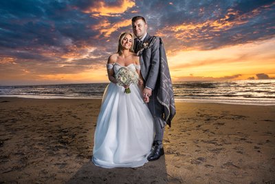 Troon beach wedding couple sunset