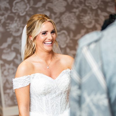 Bride laughing candid Marine Troon wedding