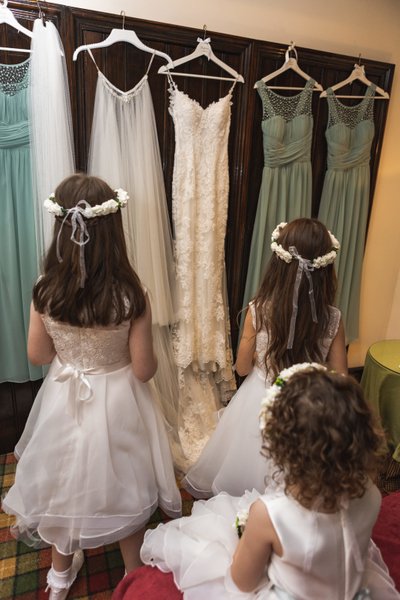 Flower girls dresses detail Brig o Doon