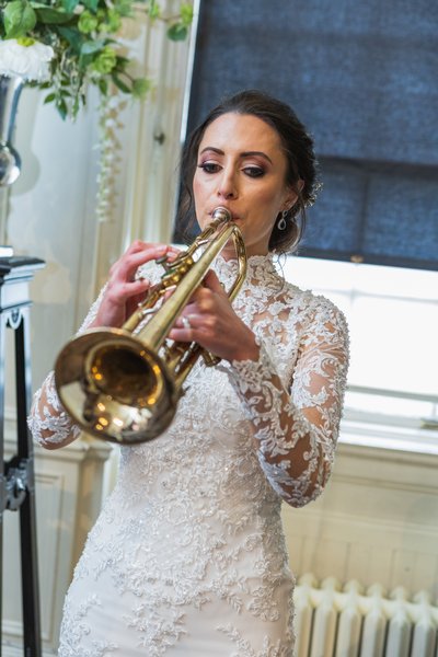 Bride Playing Trumpet at Pollok House Wedding