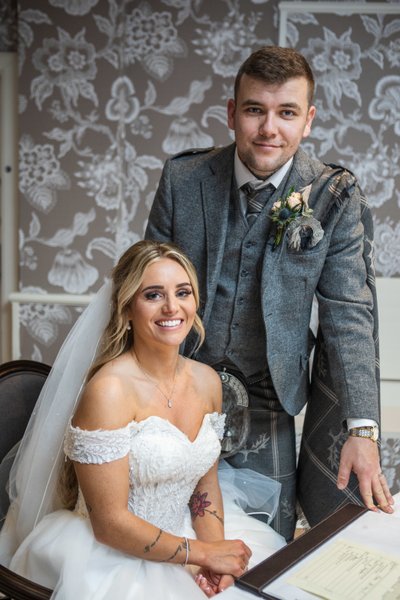 Bride and groom portrait Marine Troon suite