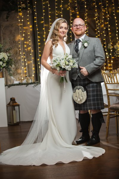Wedding portrait Enterkine House Ayrshire fairy lights