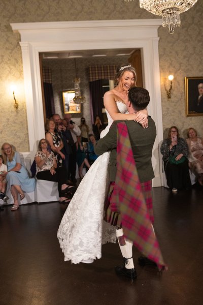 First dance groom lifting bride Blairquhan Castle