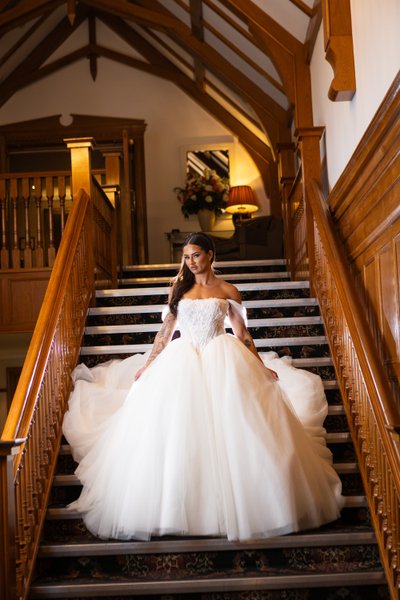 Bride on Staircase Lochgreen House Hotel Troon