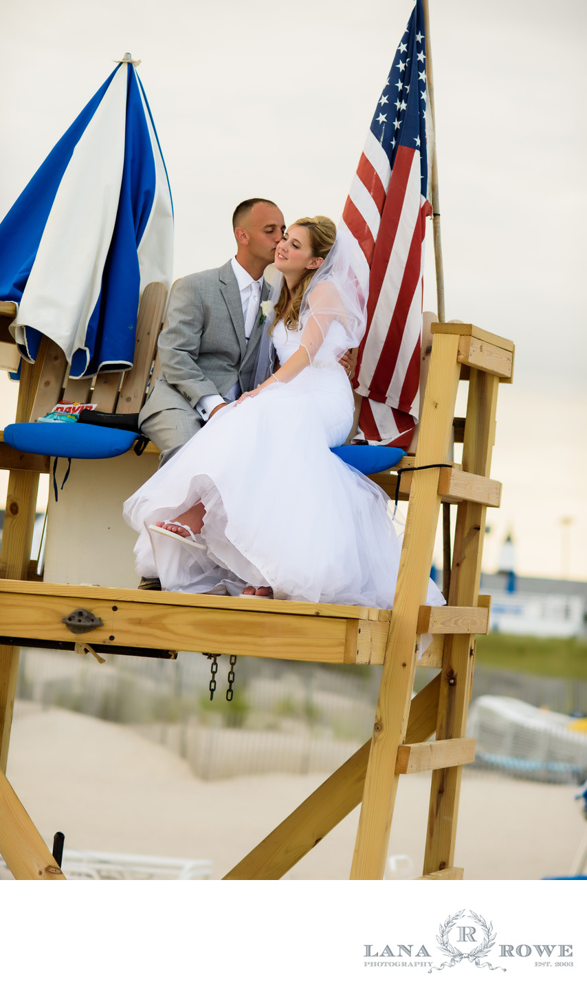 Oceanbleu, Westhampton  bride and groom lifeguard chair