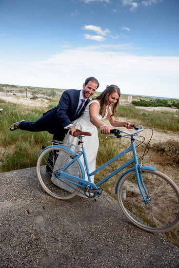 Oceanbleu, Westhampton  bride and groom with blue bike