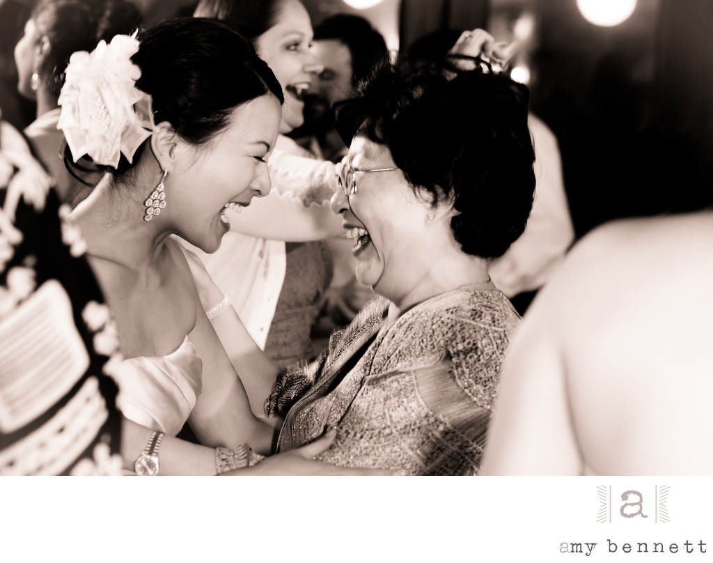 bride laughing with grandma 