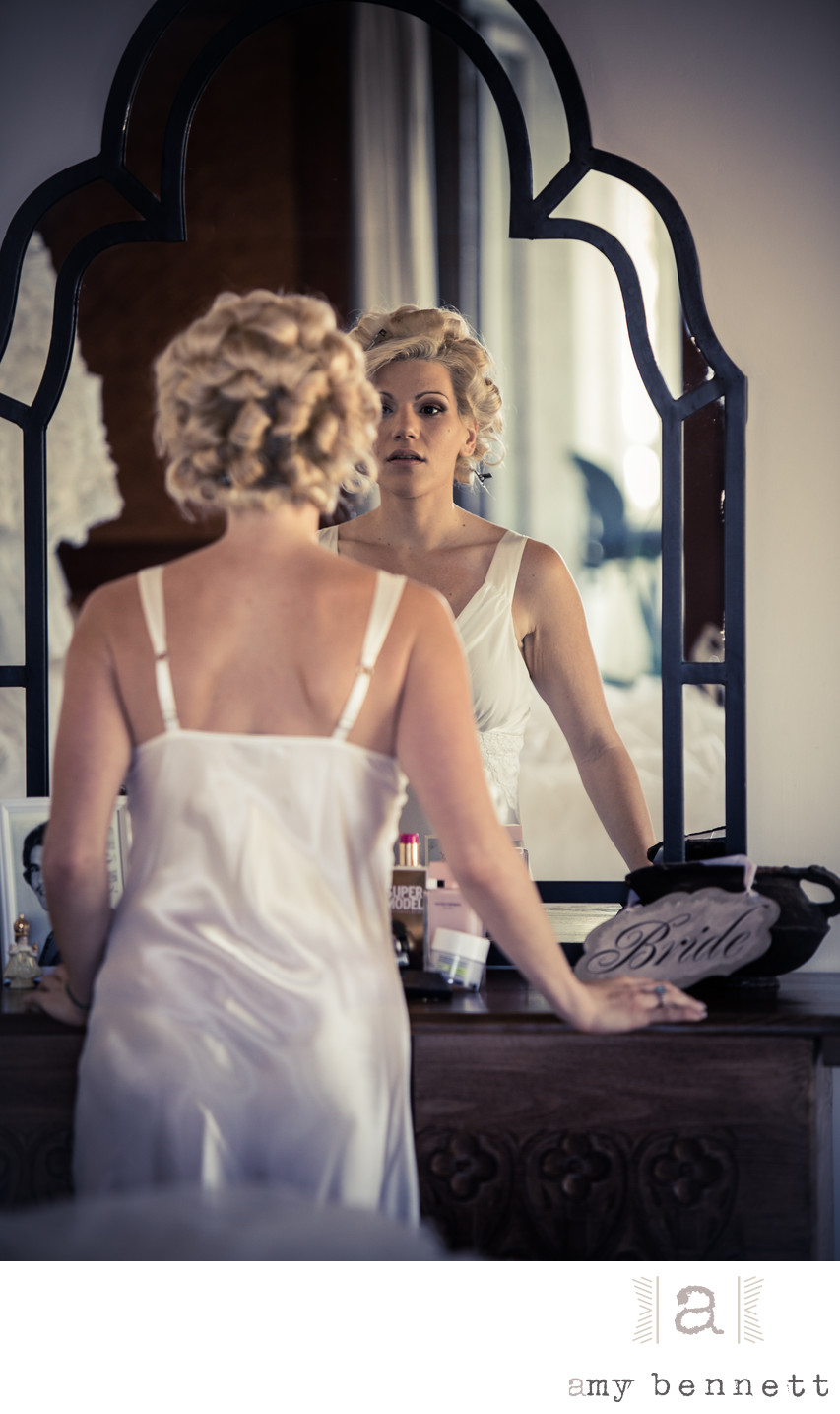 Bride with Curlers Mirror Portrait