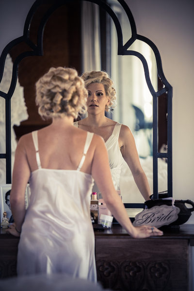 Bride with Curlers Mirror Portrait