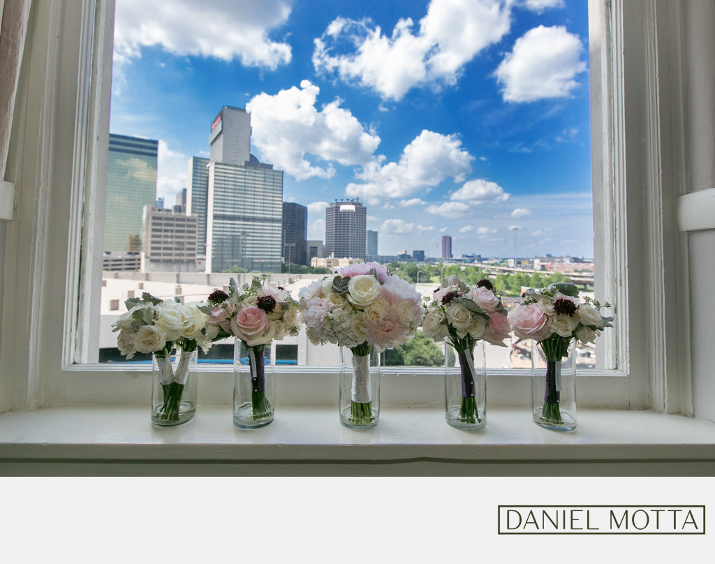 Bridal Bouquets with Dallas Skyline in Background