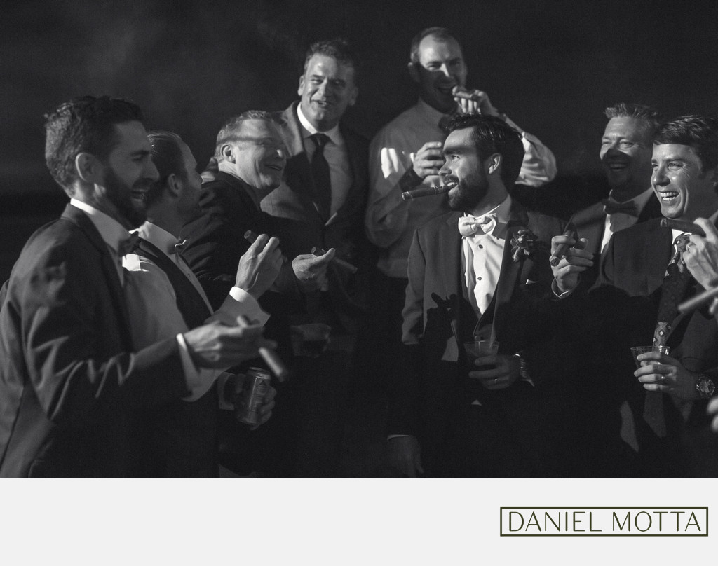 Dallas Wedding Photography of Groomsmen Smoking Cigars