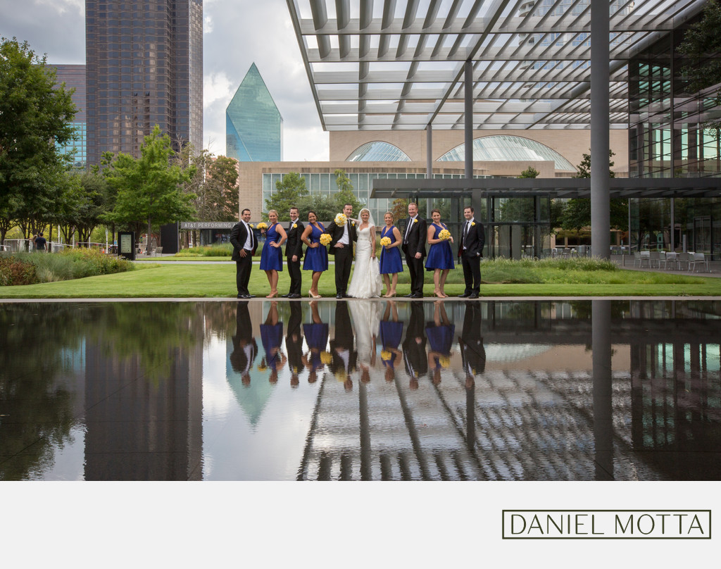 Wedding Photo of Bridal Party at Dallas Reflection Pool
