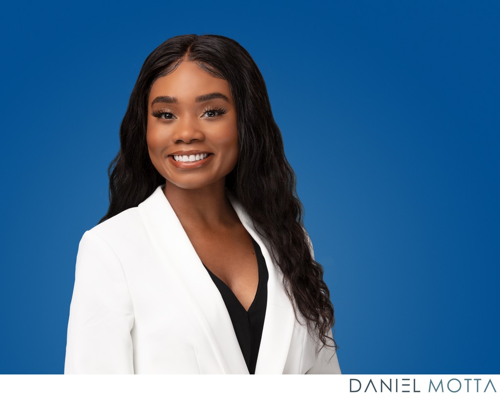 Medical Headshot for Female Professionals – Blue & White Style