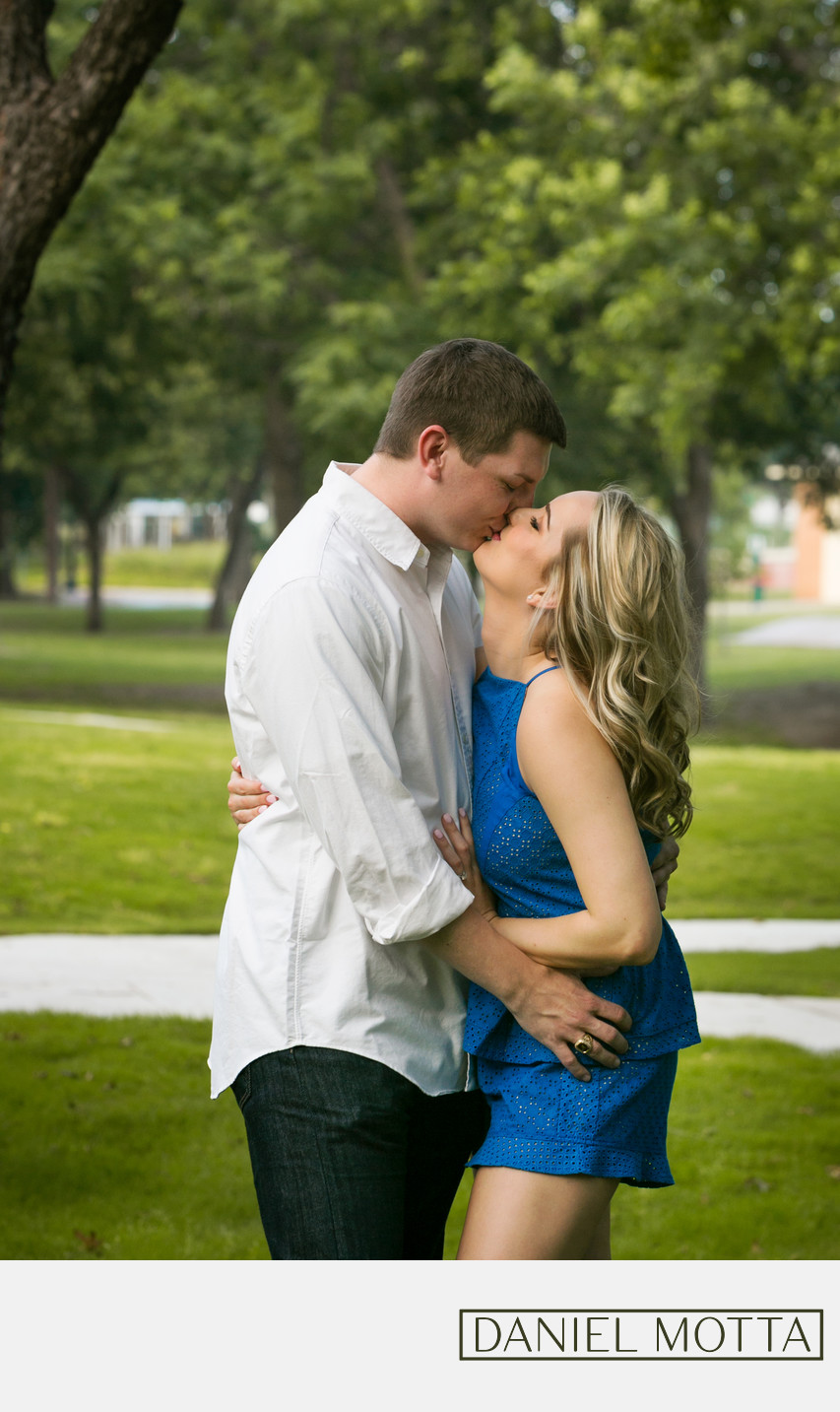 Photograph of Couple Kissing for Engagement in Plano