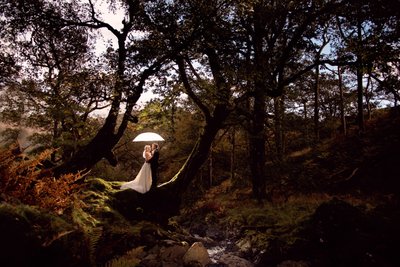 Bride and groom in the forest