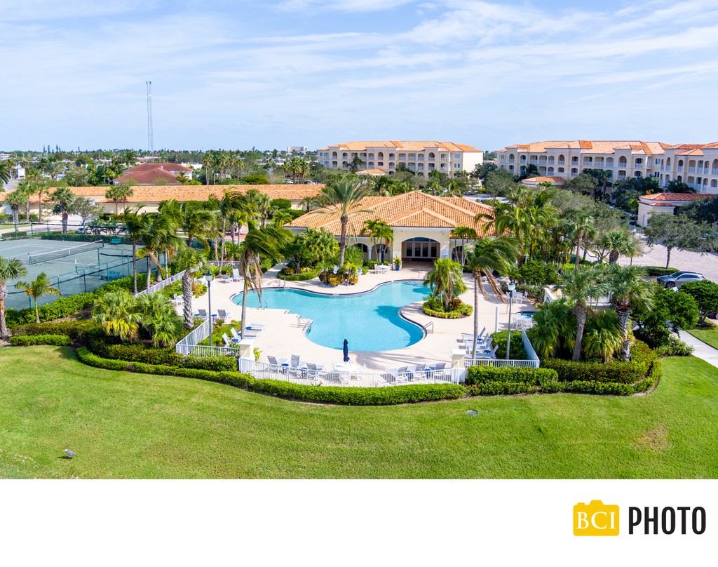 Aerial view of the swimming pool amenity at this condo