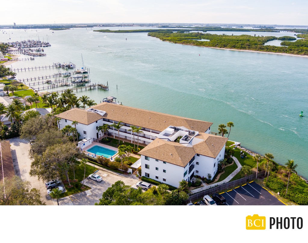 Condo complex on the Ft Pierce Inlet aerial by drone 