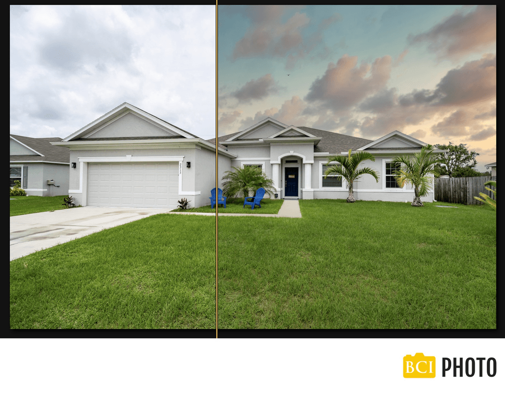 Before & after virtual twilight treatment in real estate