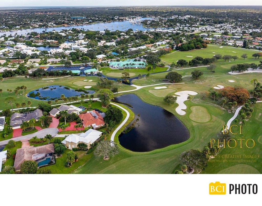 Aerial view of Golf course community for real estte use