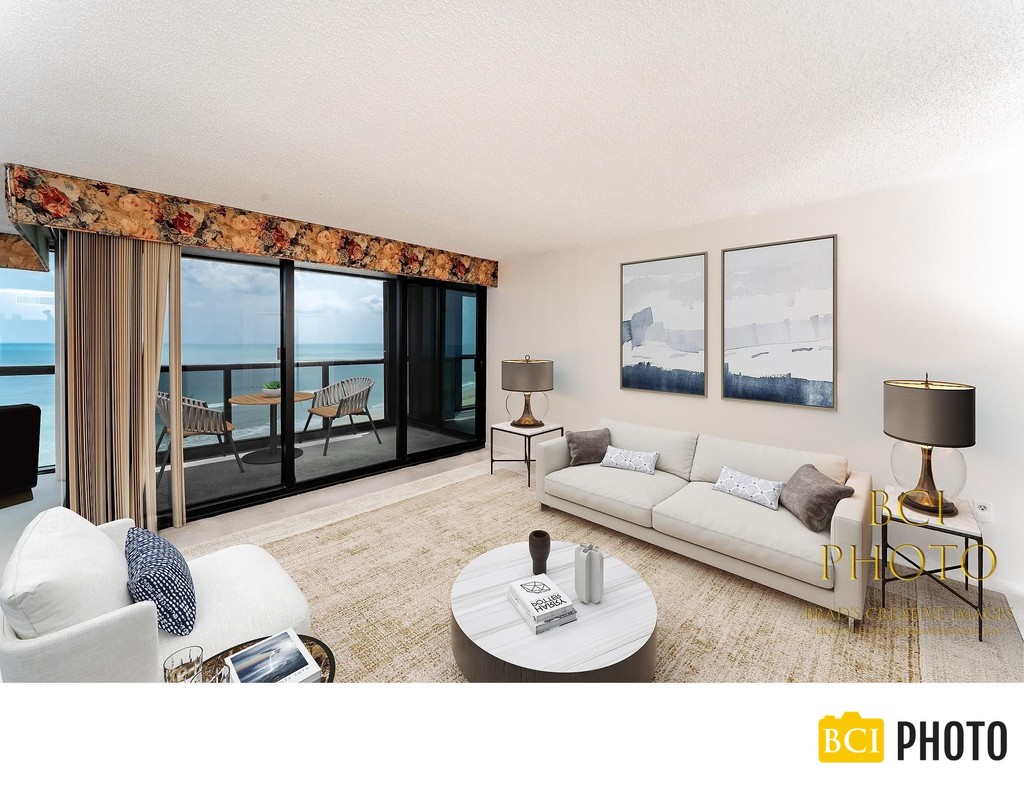 oceanfront condo with virtual furnishings added