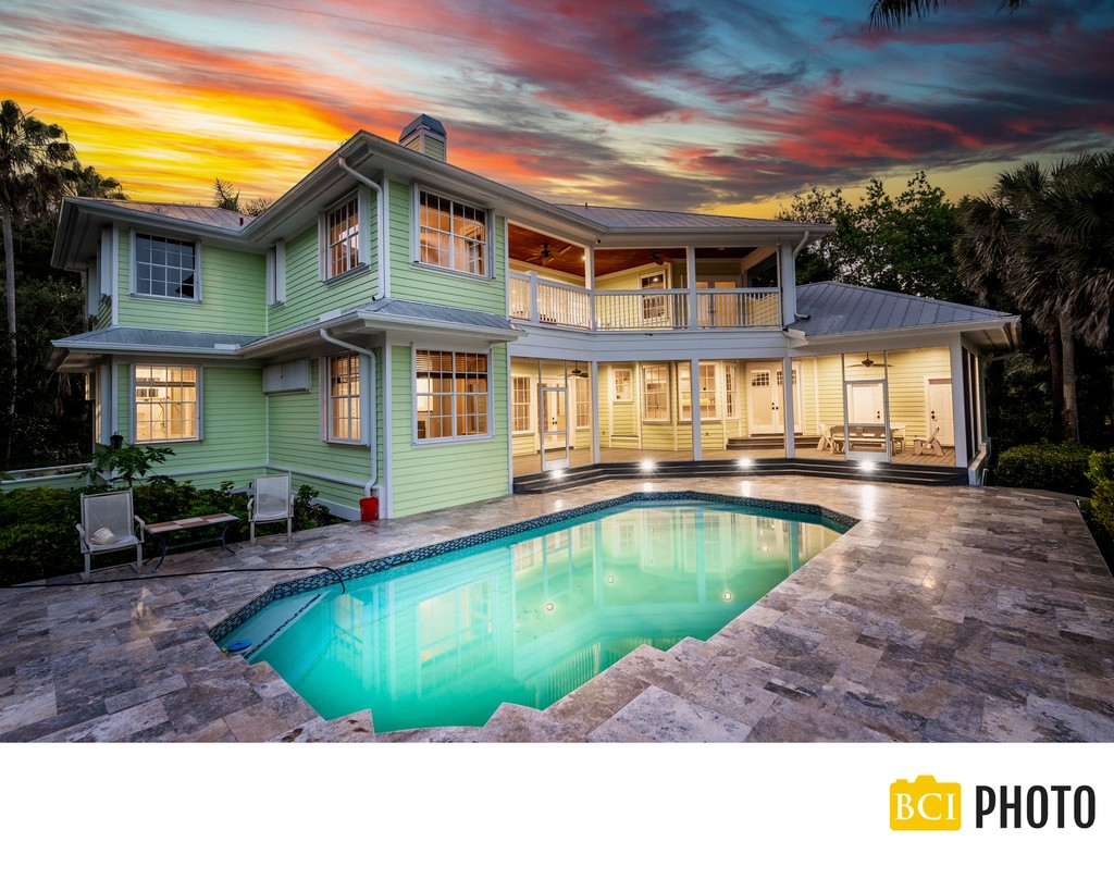 Twilight shot of this luxury pool home listed in PSL