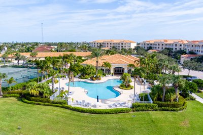 Aerial view of the swimming pool amenity at this condo