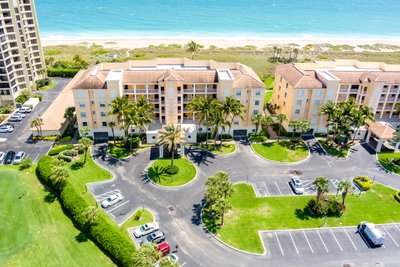 Oceanfront condo community by aerial drone coverage