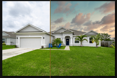 Before & after virtual twilight treatment in real estate