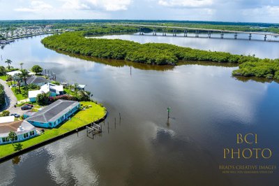 waterfront property for sale shown from air by drone