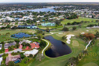 Aerial view of Golf course community for real estte use