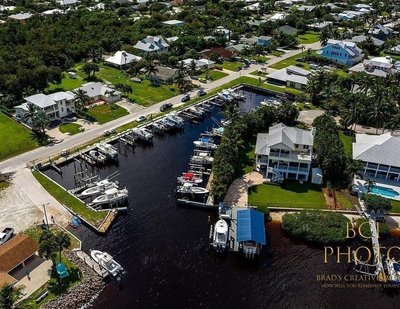 A great aerial drone shot of a waterfront property 