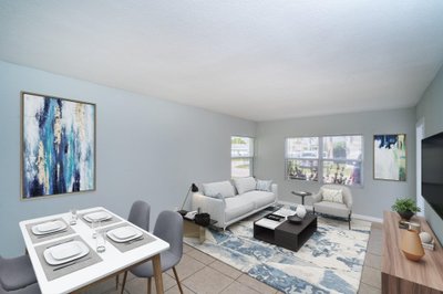 staged family room and dining room