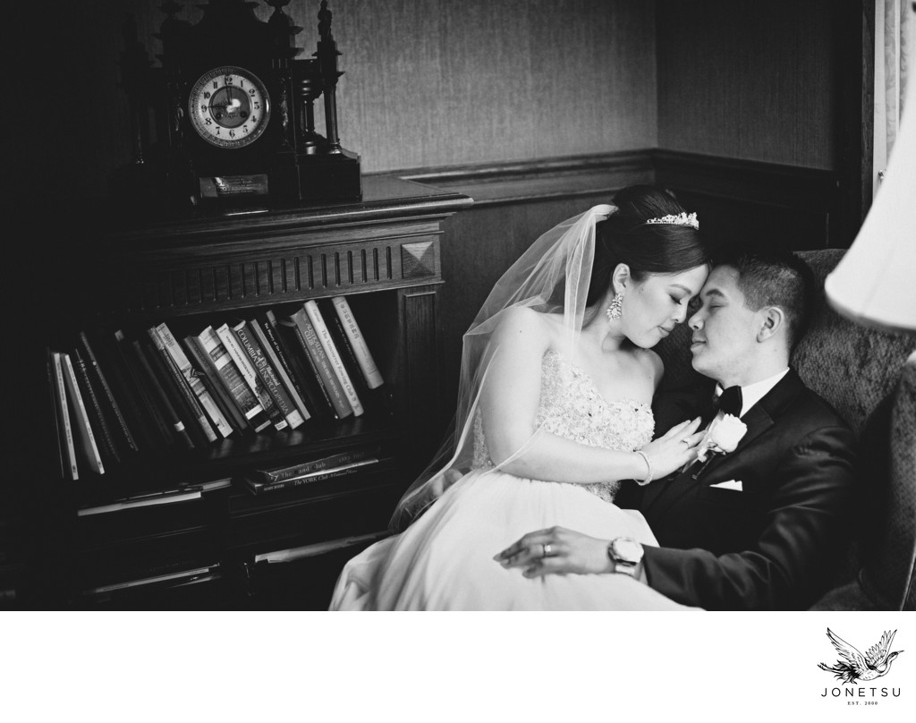 Vancouver Club wedding portrait in the library 