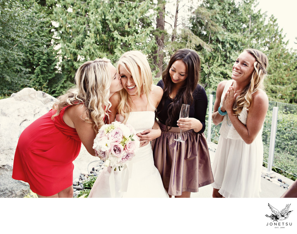 backyard estate wedding girlfriends congratulate bride