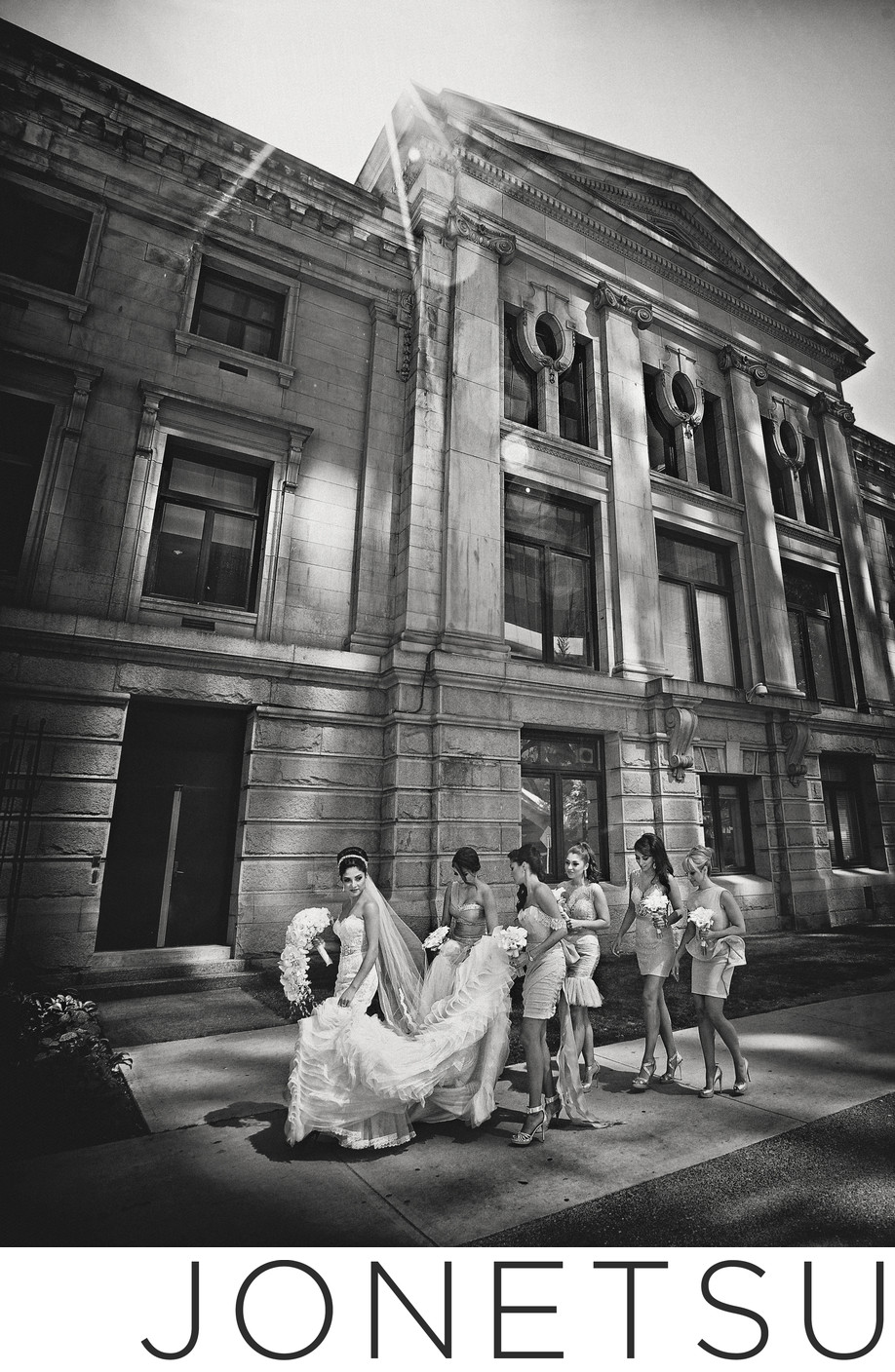 Vancouver Art Gallery wedding party and bride walking