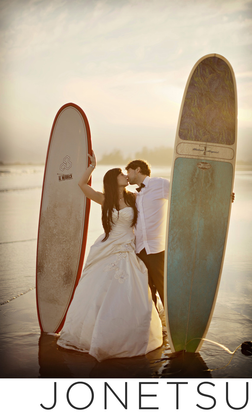 Wedding portrait for surfers in Tofino designer 